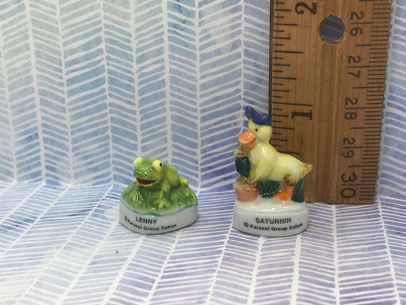 French Feve Feves Porcelain Doll House Miniatures Figures VV93 SATURNIN Sweet Dynamo Duck Lenny the Frog Duckling Cartoon