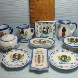 Tiny Breton QUIMPER DISHES Traditional Serving Plates Bowls Wedding Dish China  - French Feve Feves Porcelain Dollhouse Miniatures DD30