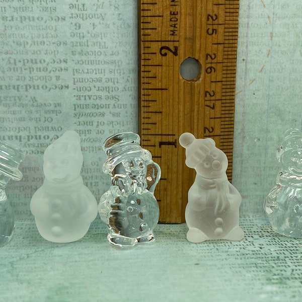 Clear & Frosted GLASS SNOWMEN Snowman Winter Snow Christmas French Feve Feves Porcelain Figurines Dollhouse Miniatures Mini  GG99