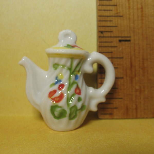 Quimper Faience TEAPOT Coffeepot china from Brittany France Breton Pottery Dishes - French Feve Feves Figurines Dollhouse Miniatures  Z99