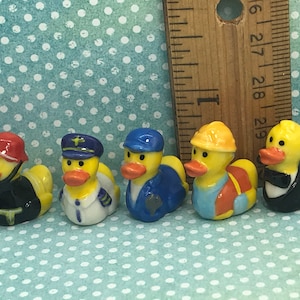 RUBBER DUCKS Ducky Bathtub Duckies Fireman Pilot Waiter Plumber Construction  - French Feve Feves Figurines Dollhouse Miniatures  K78