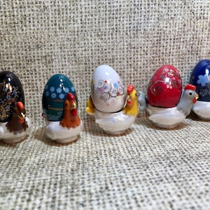 CHICKEN & golden EGG Hen Chickens Hens Gold Fancy Easter Eggs Cup-  French Feve Feves Mini Figurine Dollhouse Miniature DD97