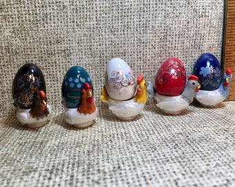 POLLO Y HUEVO dorado Gallinas Gallinas Doradas Huevos de Pascua Elegantes Taza - Mini Figura de Casa de Muñecas DD97