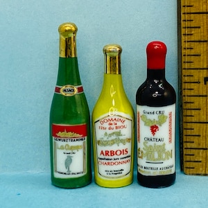 FRENCH WINES Chardonnay Gewurztraminer Saint Emilion Vintages Red White Wine Bottles -  French Feve Feves Mini Dollhouse Miniature D190d