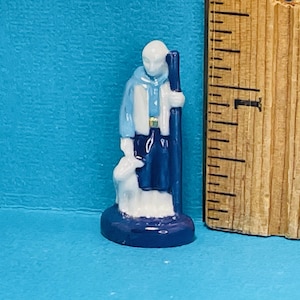 Shepherd Stable Hand Farmer Pearly Blue Nativity figure Creche Santons French Feve Feves Figurines Dollhouse Miniatures BL