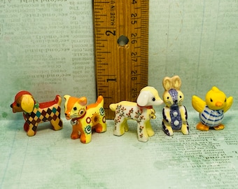 Patterned Stuffed ANIMALS Nursery Playroom Toys Dog Cat Lamb Rabbit Chick  French Feve Feves Porcelain Figurines Dollhouse Miniatures TT28