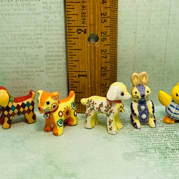 Patterned Stuffed ANIMALS Nursery Playroom Toys Dog Cat Lamb Rabbit Chick  French Feve Feves Porcelain Figurines Dollhouse Miniatures TT28