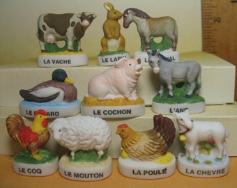 ANIMALES DE GRANJA Oveja Vaca Cerdo Burro Conejo Gallina Cordero Caballo Gallo Pato Figuras de porcelana Miniaturas para casas de muñecas Z80