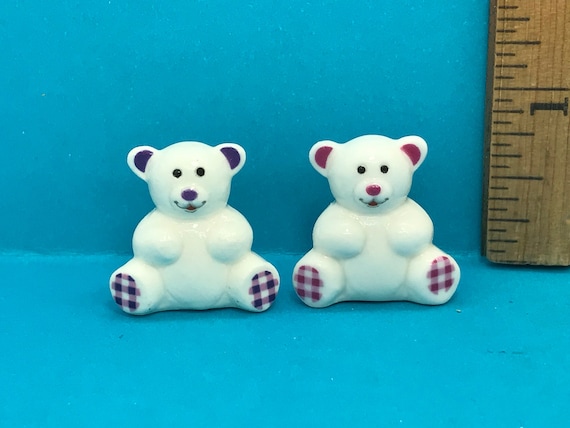 Sweet White TEDDY BEAR Pair Stuffed Animals Toys Bears Purple