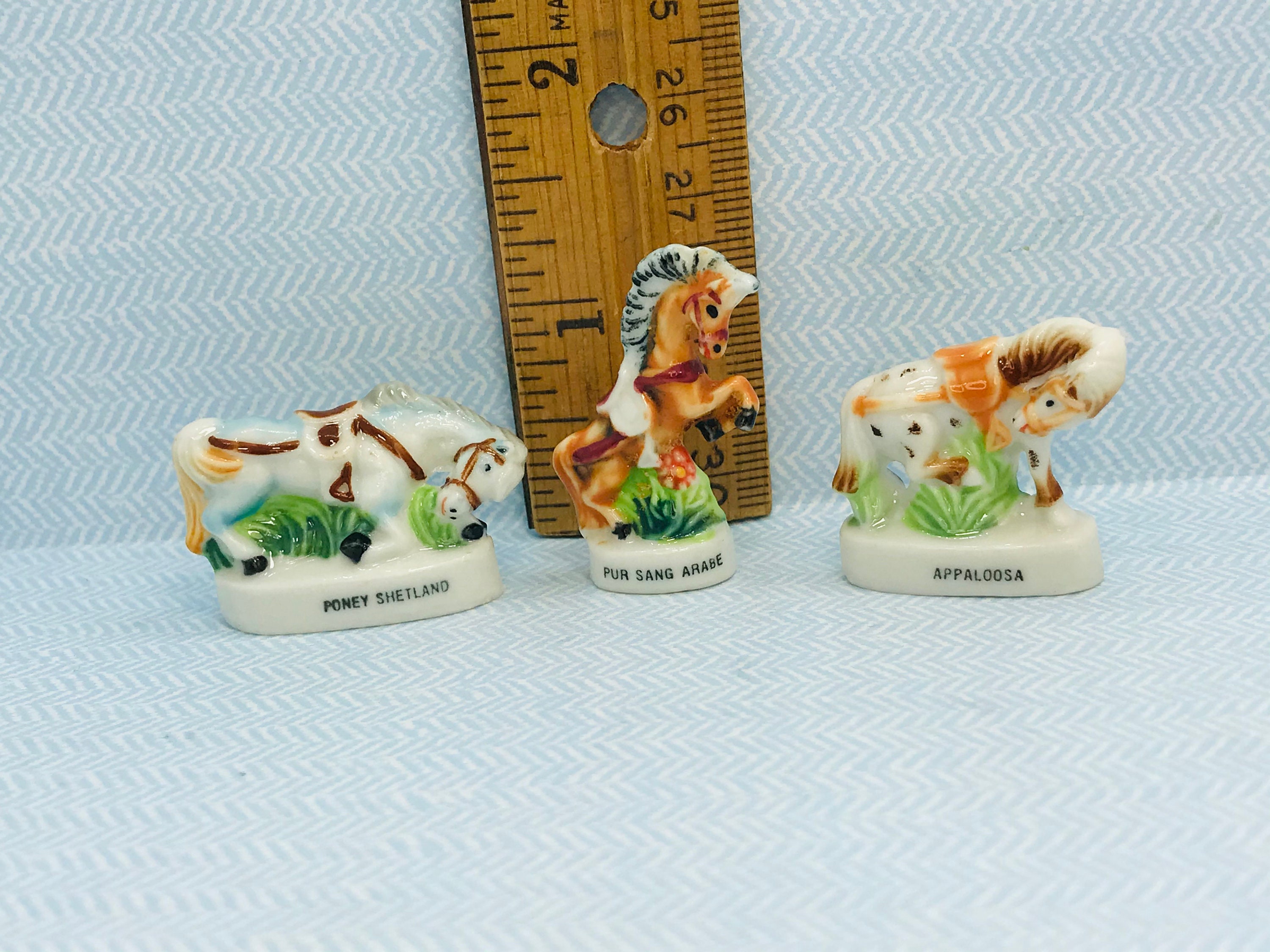 HORSES Breeds Shetland Pony, Arabian & Appaloosa Horse Stallion Pony Horse  French Feve Feves Porcelain Figurines Dollhouse Miniatures A163 