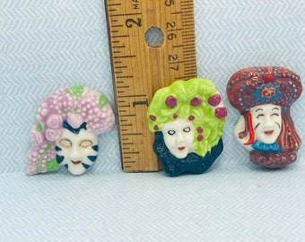 3 VENETIAN Carnival MASKS Mask Floral Seasons -  French Feve Feves Porcelain Figurines King Cake Baby Dollhouse Miniatures A49
