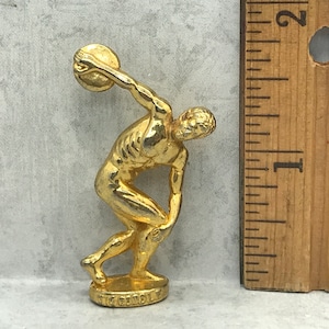 Discobolus Discus Thrower GOLD METAL Greek  Art Statue -  French Feve Feves Metal Figurine Dollhouse Miniatures G308