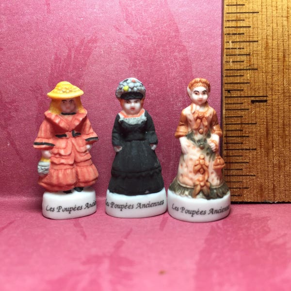 3 Tiny Victorian Doll Miniatures Girl Girls Child Dolly French Feve Feves - Porcelain Figurines Baby Doll House Miniature Charm X98