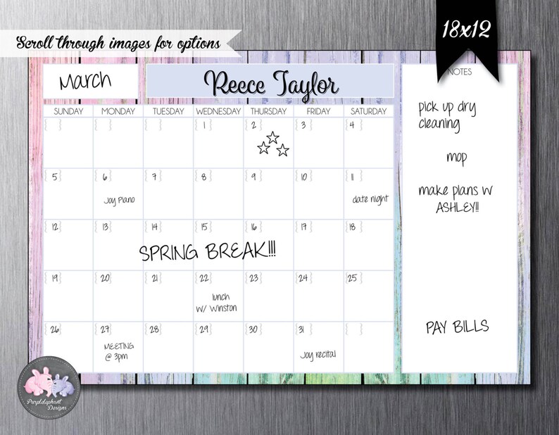 Perpetual Dry Erase Magnetic Personalized Family Calendar Dry Erase Calendar for Fridge or Wall Custom Calendar w Dry Erase Marker