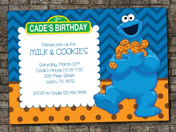Items similar to Cookie Monster Birthday Invitation, Milk and Cookies ...