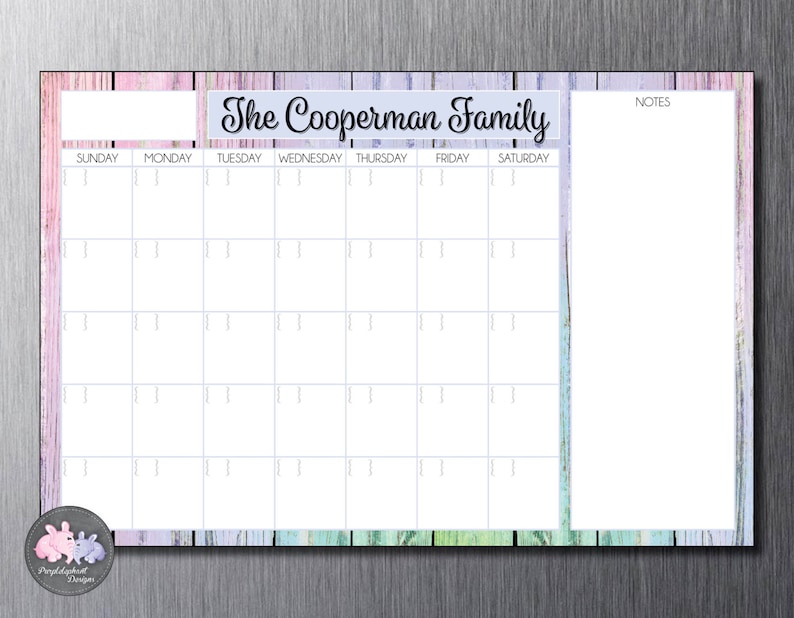 Perpetual Dry Erase Magnetic Personalized Family Calendar Dry Erase Calendar for Fridge or Wall Custom Calendar w Dry Erase Marker
