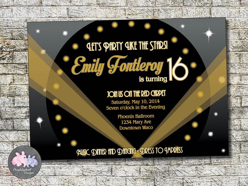 Hollywood Birthday Invitation Hollywood Event Invitation Etsy