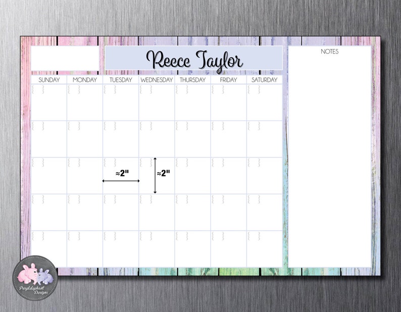 Perpetual Dry Erase Magnetic Personalized Family Calendar Dry Erase Calendar for Fridge or Wall Custom Calendar w Dry Erase Marker