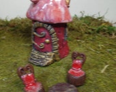 Fairy Garden Set Red and Pink Four Piece Set Miniature House Table and Chair Container Garden Terrarium Kit Table Centerpiece Decoration