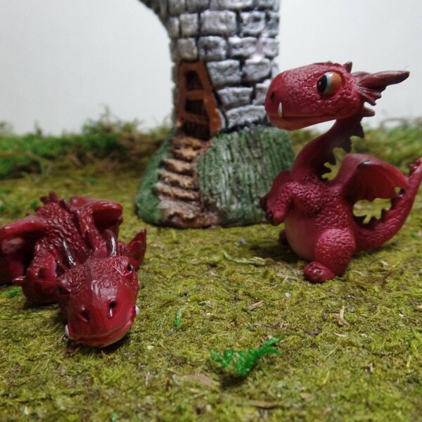 Tiny Red Dragons Fairy Garden Miniatures Terrarium Set Miniature Garden Accessories Indoor Gardening Container Gardening Fidget Toy