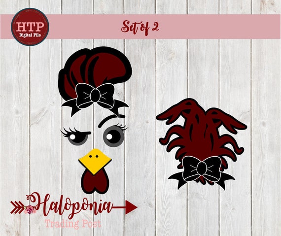 Girl Gamecock Face Tail With Bow Svg Cut File Set Of 2 Etsy