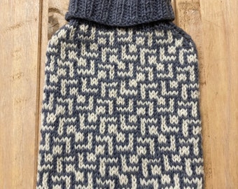 Geometric Hot Water Bottle Cover Knit with 100% Wool