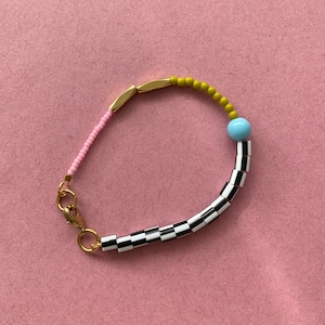 Colourful Beaded Dot Bracelet - Chartreuse and Pink