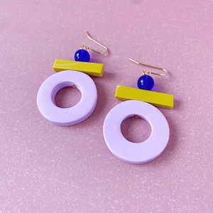 Sol Earrings - Lavender & Mustard, Statement Dangle Earrings