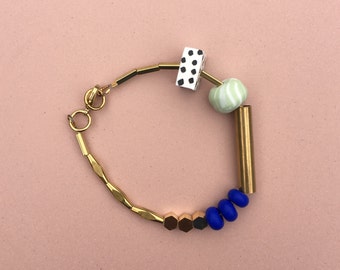 Marble and Brass Bracelet // Cobalt and Mint