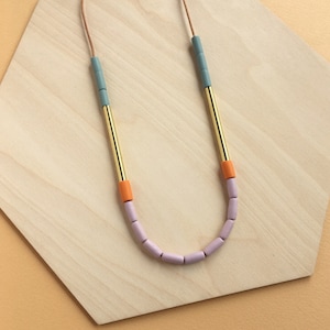 Dini Necklace, Clay Pink & Clementine, colourful statement beaded necklace