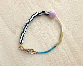 Colourful Beaded Dot Bracelet - Teal and Sand
