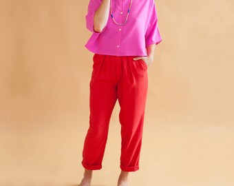 Poppy Red Linen Trousers - Custom Price Adjustment for A