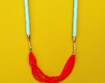 Collier Pop Rouge et Turquoise