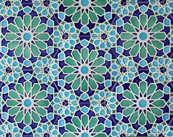 Hand-Painted Moroccan Star Tiles: Blue & Green Kitchen Backsplash