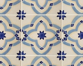 Kitchen Tiles -  Hand Painted Moroccan Tiles - Backsplash Tiles - Stoneware Tiles - Blue and White Moroccan Tiles  - Patio Tiles - Art Tiles