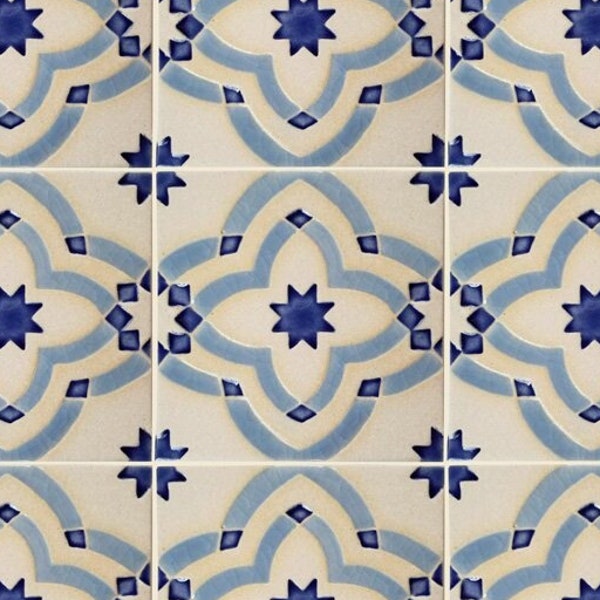 Kitchen Tiles -  Hand Painted Moroccan Tiles - Backsplash Tiles - Stoneware Tiles - Blue and White Moroccan Tiles  - Patio Tiles - Art Tiles