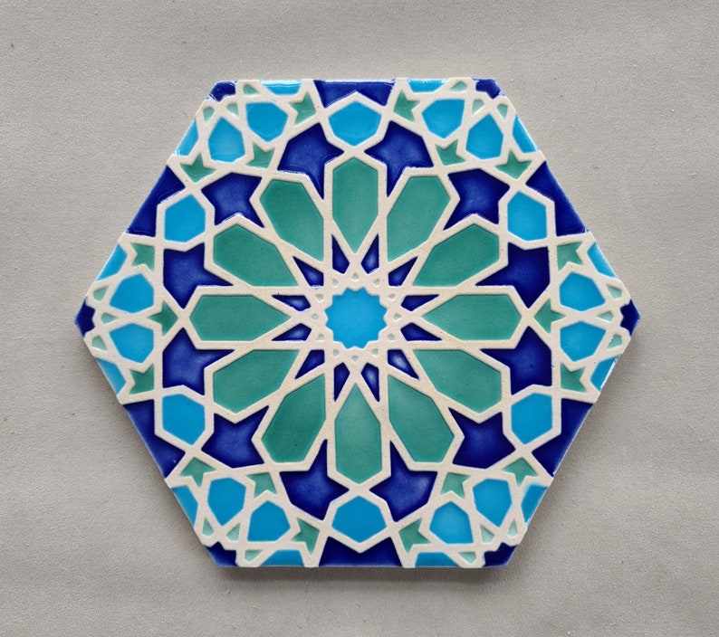 Kitchen Backsplash Tiles Moroccan Tiles Bathroom Tiles Hand Painted Tiles Kitchen Remodel Blue and Green Tiles Moroccan Style image 2