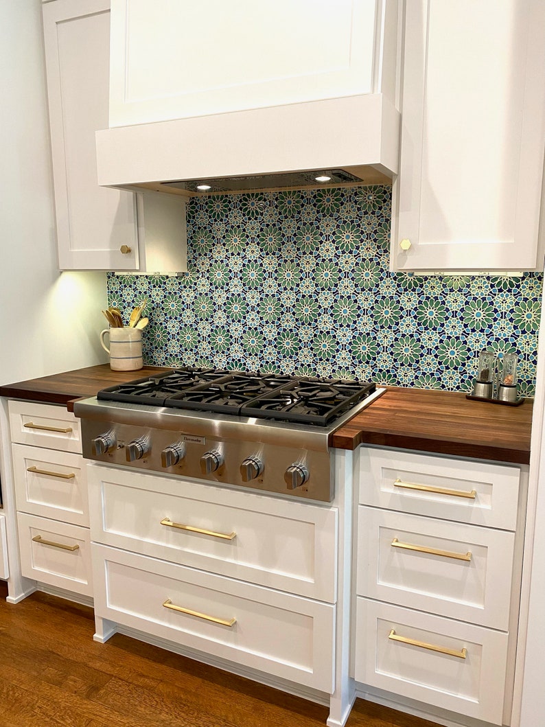 Kitchen Backsplash Tiles Moroccan Tiles Bathroom Tiles Hand Painted Tiles Kitchen Remodel Blue and Green Tiles Moroccan Style image 6