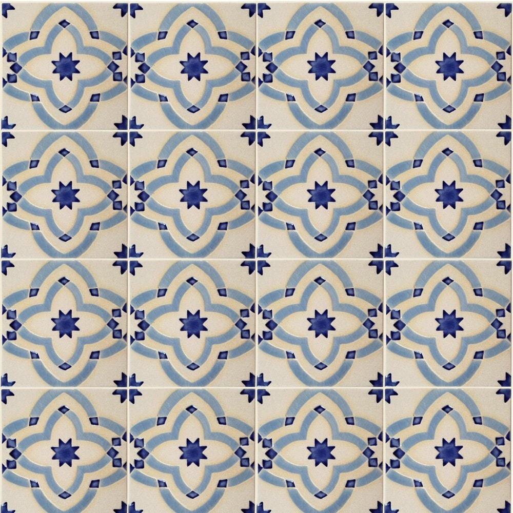 Hand Painted Moroccan Tiles Backsplash, Moroccan Tile Backsplash White