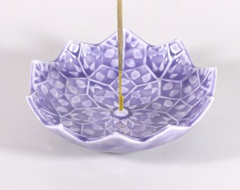 Lotus Blossom Incense Burner - Japanese Incense Holder - Lilac Incense Holder - Crown Chakra Meditation Aid - Ceramic Incense Burner -