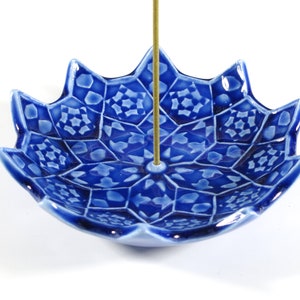 Ceramic Incense Burner -Third Eye Chakra Meditation Aid - Cobalt Blue Incense Holder - Lotus Bloom Incense Holder - Sacred Geometry