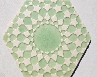 Kitchen Tiles Green Moroccan Tiles Hand Painted Tiles  Backsplash Tiles Celadon Tiles Patio Tiles Sunburst Coaster Trivet