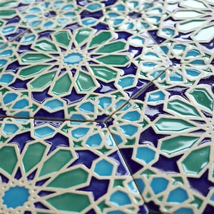 Kitchen Backsplash Tiles Moroccan Tiles Bathroom Tiles Hand Painted Tiles Kitchen Remodel Blue and Green Tiles Moroccan Style image 4