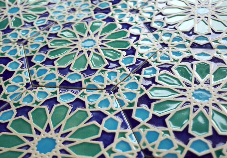 Kitchen Backsplash Tiles Moroccan Tiles Bathroom Tiles Hand Painted Tiles Kitchen Remodel Blue and Green Tiles Moroccan Style image 4