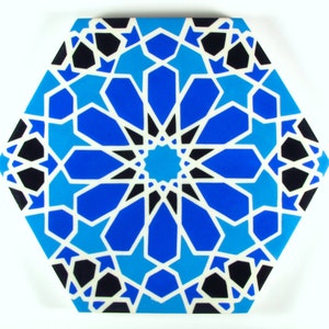 Blue and White Tiles Moroccan Tiles Hand Painted Tiles Kitchen Backsplash Tiles Ceramic Tiles Hexagonal Tiles Moroccan Trivet image 1