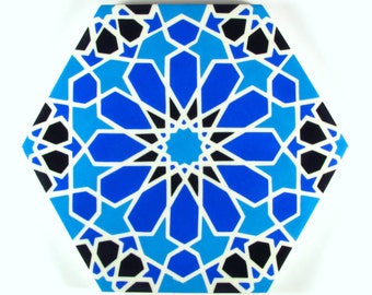 Blue and White Tiles - Moroccan Tiles - Hand Painted Tiles - Kitchen Backsplash Tiles - Ceramic Tiles - Hexagonal Tiles - Moroccan Trivet