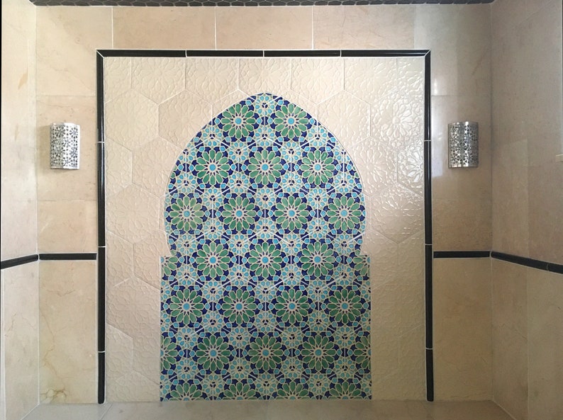 Kitchen Backsplash Tiles Moroccan Tiles Bathroom Tiles Hand Painted Tiles Kitchen Remodel Blue and Green Tiles Moroccan Style image 9