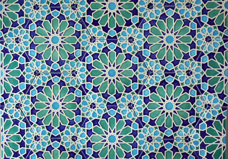Kitchen Backsplash Tiles Moroccan Tiles Bathroom Tiles Hand Painted Tiles Kitchen Remodel Blue and Green Tiles Moroccan Style image 1