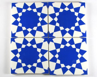 Hand Painted Moroccan Tiles - Blue and White Ceramic Tiles - Decorative Tiles - Backsplash Tiles - Kitchen Tiles - Bathroom Tiles- Coasters