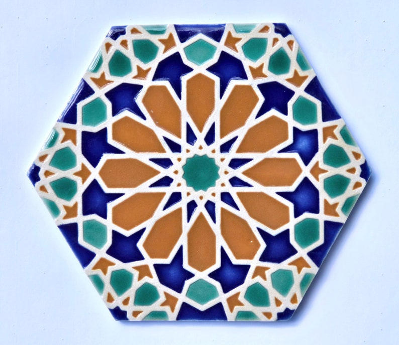 Hand Painted Moroccan Tiles Orange Tiles Ceramic Accent Tiles Kitchen Backsplash Tiles Decorative Tiles Moroccan Coasters image 3